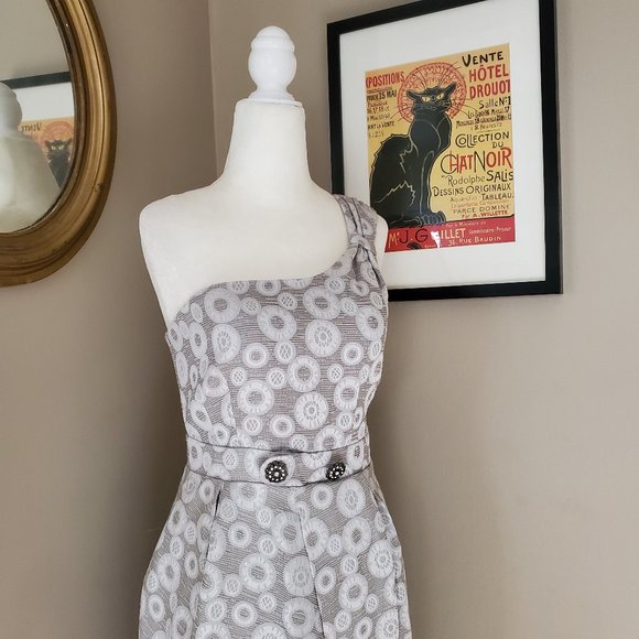 Anthropologie Moulinette Soeurs One Shoulder Silver Brocade Dress 2 - Picture 9 of 16